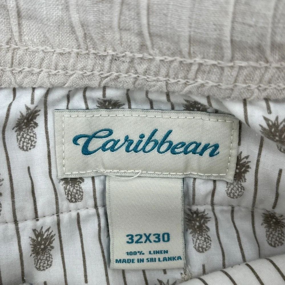 Caribbean Mens Cargo‎ Pants 32x30 100% Linen Straight Drawstring Relaxed Fit